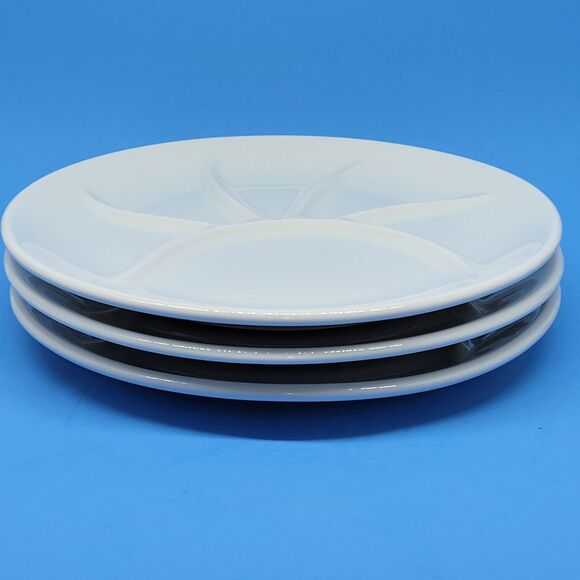 Pillivuyt France Porcelain Depuis 1818 9 5/8" Set Of 3 White Divided Plates VGC - Picture 8 of 10